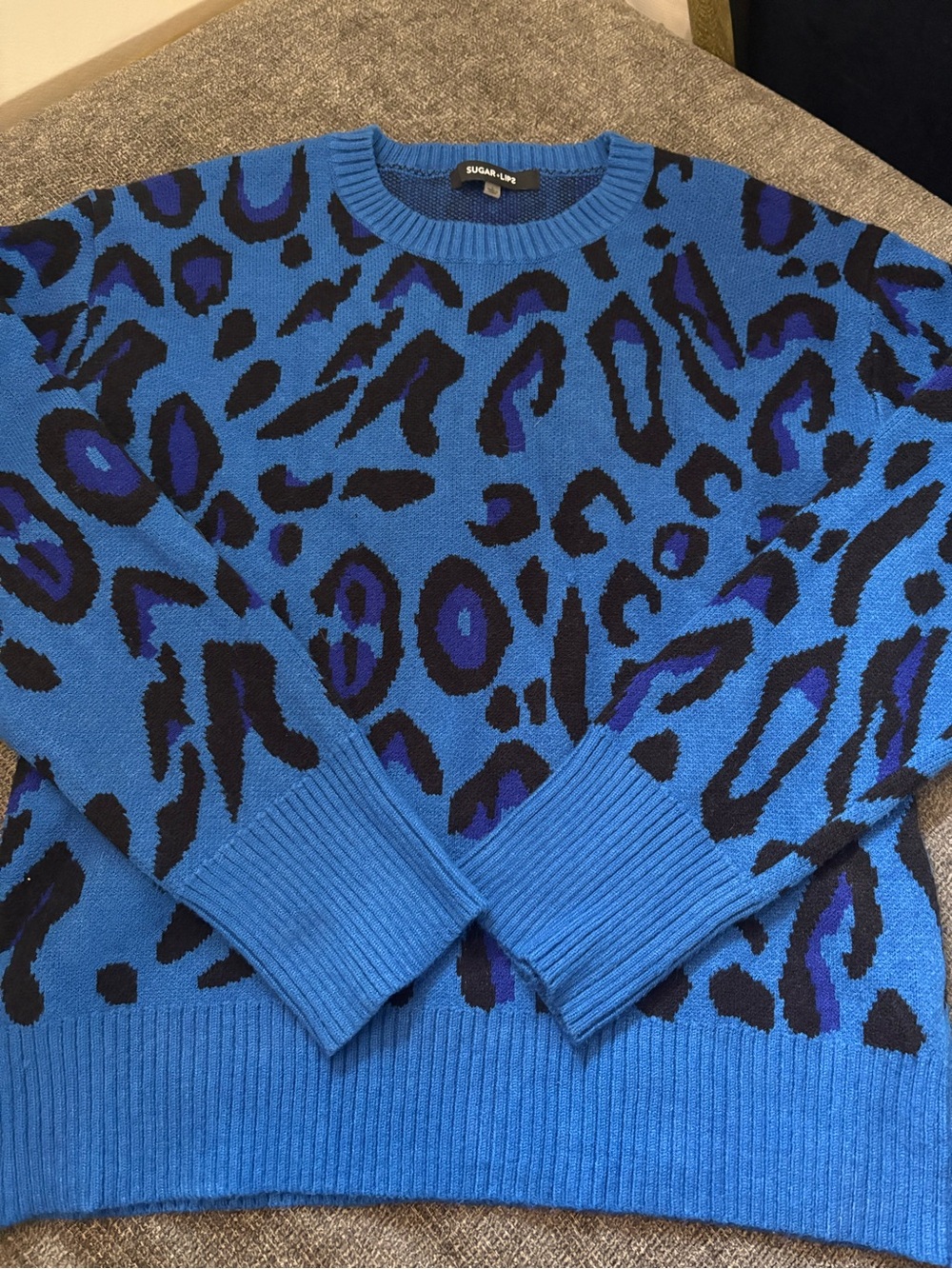 Sugarlips Royal Blue Leopard Crewneck Sweater